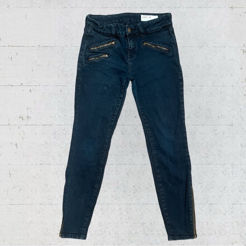 Pistola Jeans Women’s Size 27 Moto Style Zipper Ankle Skinny Dark Blue Wash